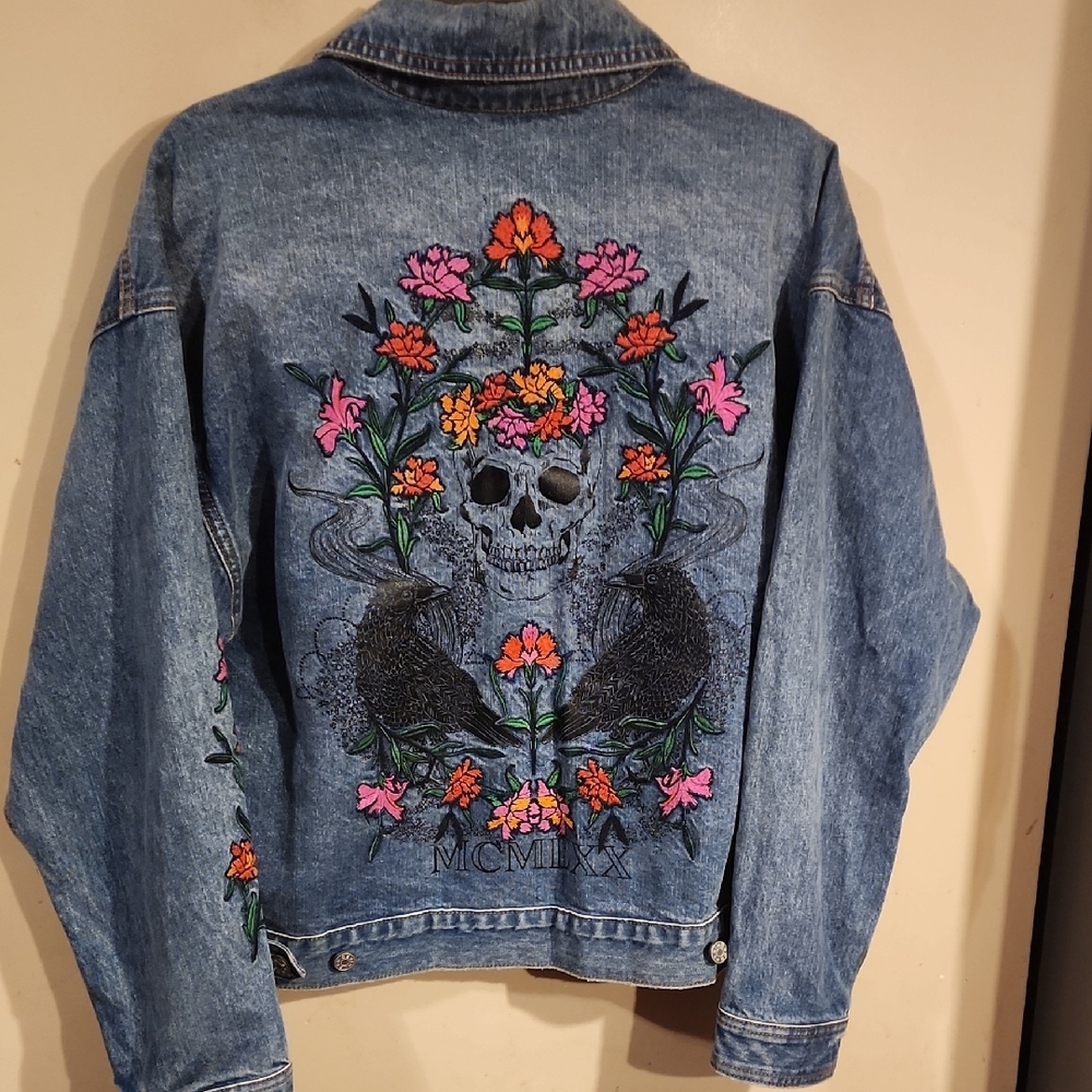 BDG Blue Denim Jacket with Colorful Embroidery